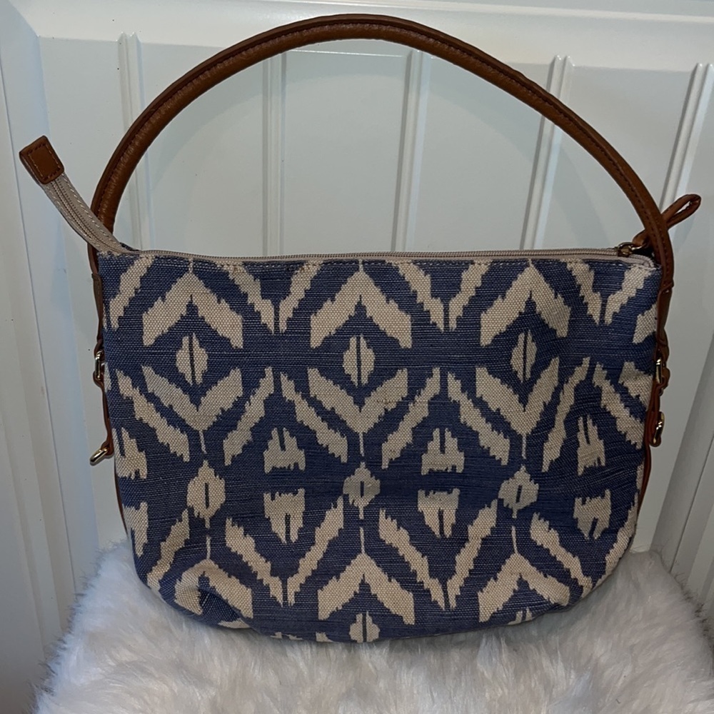 𝅺tommy Hilfiger blue linen-like shoulder bag coastal nautical western boho - Picture 5 of 16